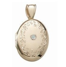 14K Yellow Gold Cremation & Hair Locket w/ Diamond Center Jewelry - 610PG65353-Jewelry-Photograve-14K Yellow Gold-1/2" X 1"-Afterlife Essentials