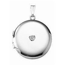 Sterling Silver Cremation & Hair Locket w/ Diamond Center Jewelry - 610PG65348-Jewelry-Photograve-Sterling Silver-1" X 1"-Afterlife Essentials