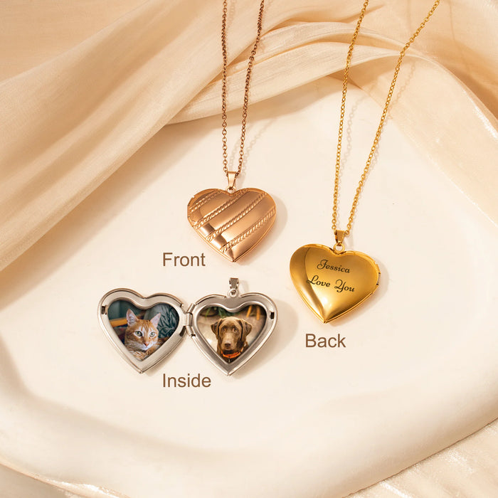 Diagonal Stripes Photo Heart Locket Necklace-Jewelry-Anavia-Afterlife Essentials
