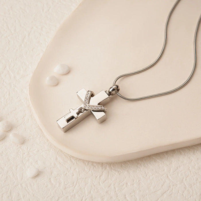 Premium Collet Cross Memorial Necklace Cremation Jewelry-Jewelry-Anavia-Afterlife Essentials
