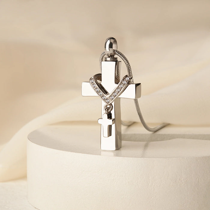 Premium Collet Cross Memorial Necklace Cremation Jewelry-Jewelry-Anavia-Afterlife Essentials
