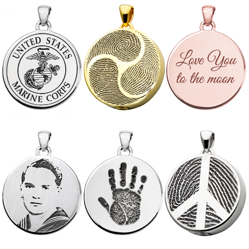 B&B Round Fingerprint Peace Sign Cremation Jewelry-Jewelry-New Memorials-Afterlife Essentials