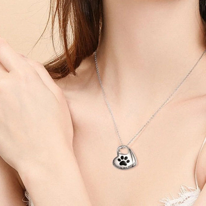 Paw Print Heart Pendant Cremation Jewelry