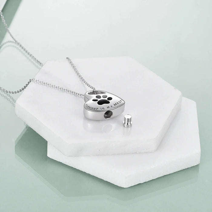 Paw Print Heart Pendant Cremation Jewelry