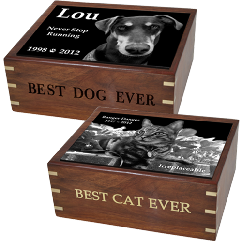 Perfect Wooden Box Pet Urn with Photo Tile 87 cu in Cremation Urn-Cremation Urns-New Memorials-Afterlife Essentials