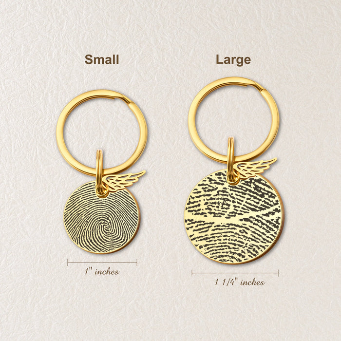 Fingerprint Round Memorial Key Chain with Angel Wing Charm-Jewelry-Anavia-Afterlife Essentials