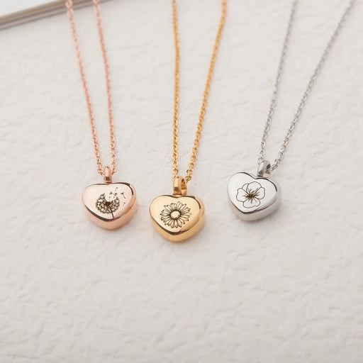 Birth Flower Mini Heart Memorial Necklace Cremation Jewelry-Jewelry-Anavia-Afterlife Essentials