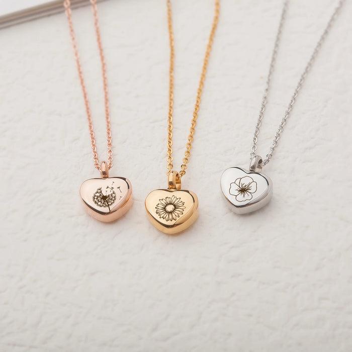 Birth Flower Mini Heart Memorial Necklace Cremation Jewelry-Jewelry-Anavia-Afterlife Essentials