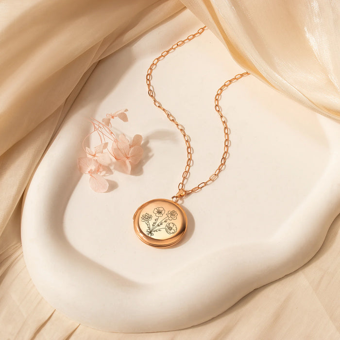 Round Build Your Own Bouquet Photo Locket Necklace-Jewelry-Anavia-Afterlife Essentials