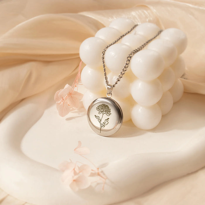 Round Birth Flower Photo Locket Necklace-Jewelry-Anavia-Afterlife Essentials