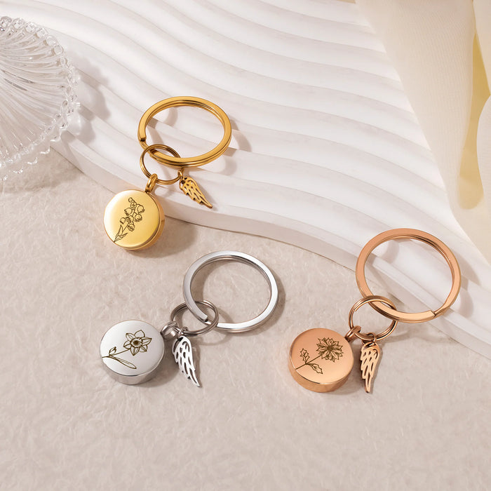 Round Birth Flower Coin Memorial Key Chain-Jewelry-Anavia-Afterlife Essentials