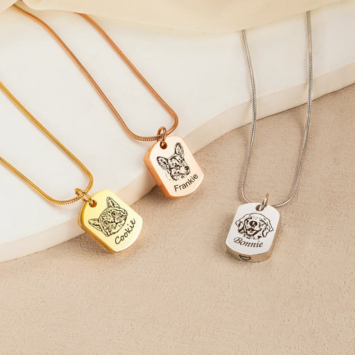 Custom Pet Portrait Dog Tag Memorial Necklace Cremation Jewelry-Jewelry-Anavia-Afterlife Essentials