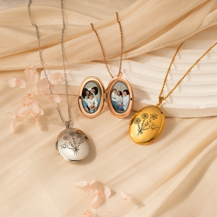 Oval Build Your Own Bouquet Photo Locket Necklace-Jewelry-Anavia-Afterlife Essentials