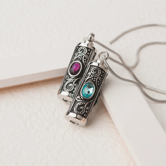 Crystal Vintage Cylinder Memorial Necklace-Jewelry-Anavia-Afterlife Essentials