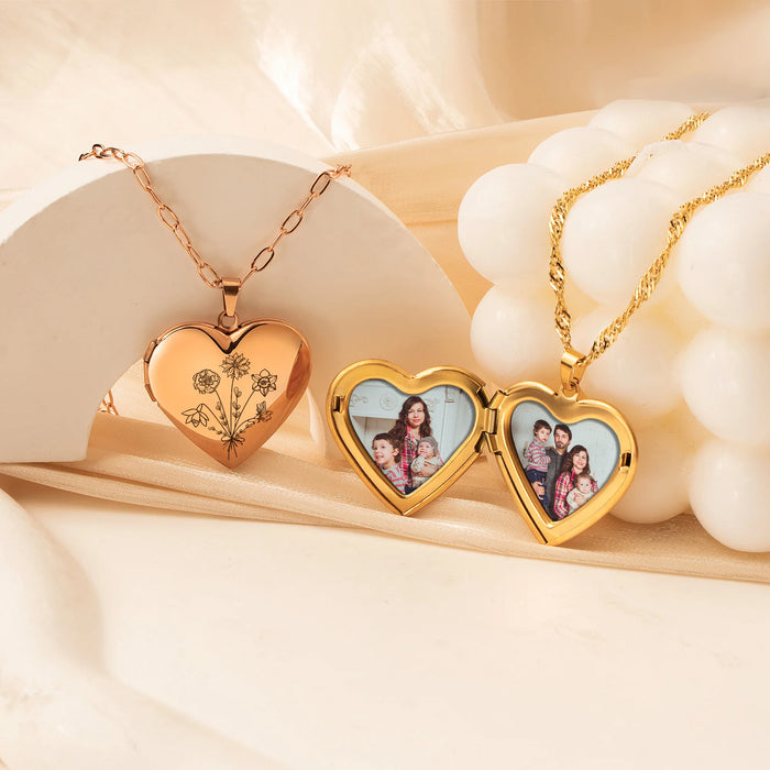 Heart Build Your Own Bouquet Photo Locket Necklace-Jewelry-Anavia-Afterlife Essentials