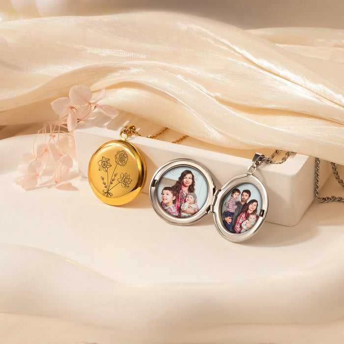 Round Build Your Own Bouquet Photo Locket Necklace-Jewelry-Anavia-Afterlife Essentials