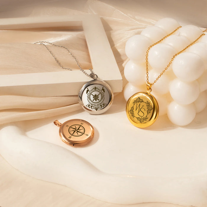 Round Logo Photo Locket Necklace-Jewelry-Anavia-Afterlife Essentials