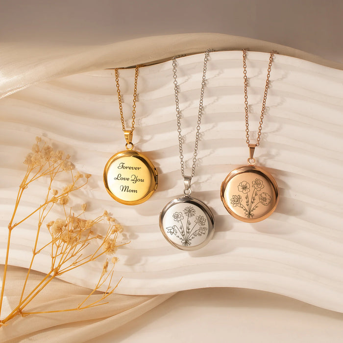 Round Build Your Own Bouquet Photo Locket Necklace-Jewelry-Anavia-Afterlife Essentials