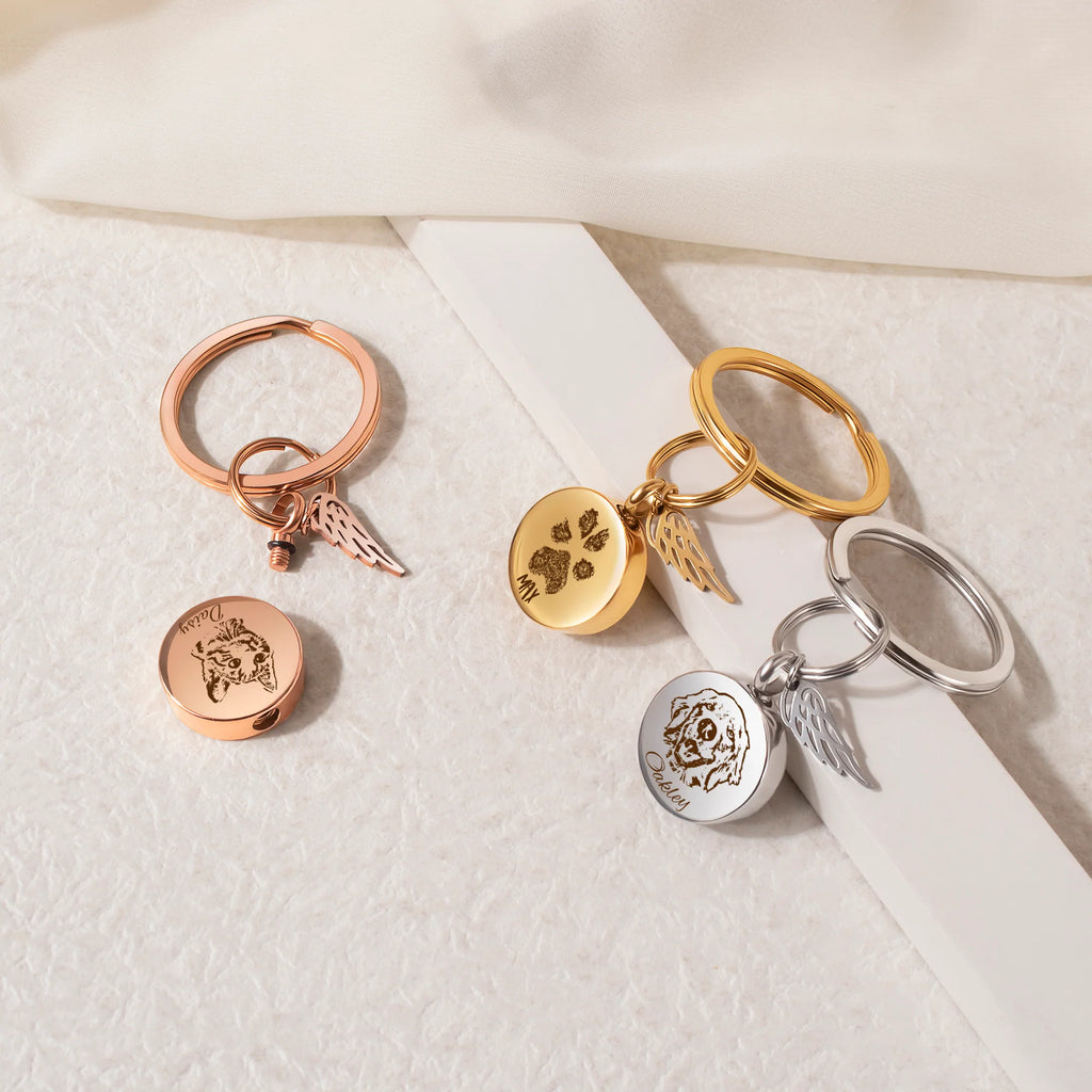 Round Pet Portrait Coin Memorial Key Chain — Afterlife Essentials
