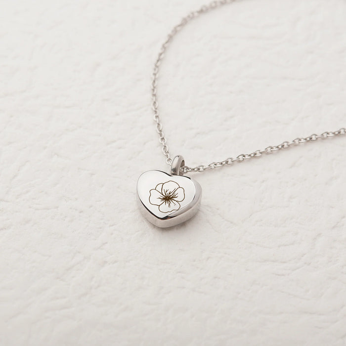 Birth Flower Mini Heart Memorial Necklace Cremation Jewelry-Jewelry-Anavia-Afterlife Essentials