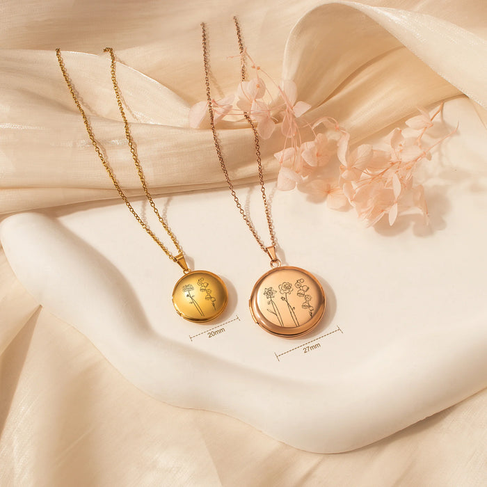 Round Flower Garden Bouquet Photo Locket Necklace-Jewelry-Anavia-Afterlife Essentials