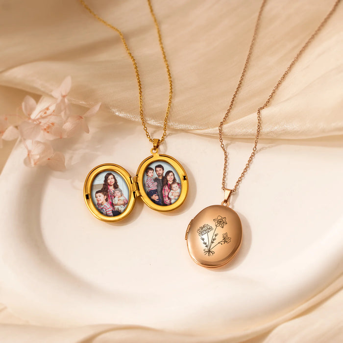 Oval Build Your Own Bouquet Photo Locket Necklace-Jewelry-Anavia-Afterlife Essentials