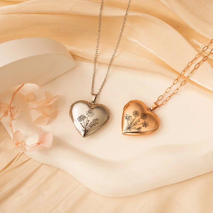 Heart Build Your Own Bouquet Photo Locket Necklace-Jewelry-Anavia-Afterlife Essentials