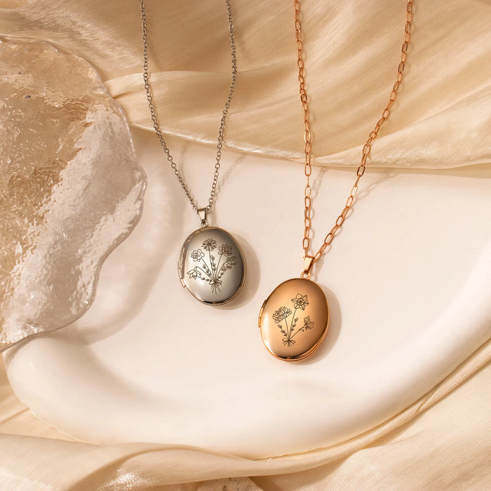 Oval Build Your Own Bouquet Photo Locket Necklace-Jewelry-Anavia-Afterlife Essentials