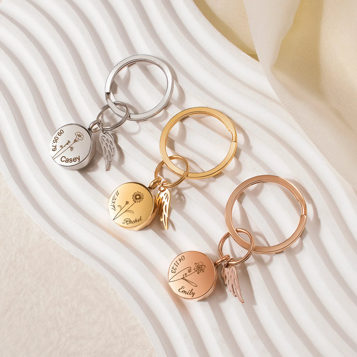 Round Birth Flower, Name, and Date Coin Memorial Key Chain-Jewelry-Anavia-Afterlife Essentials