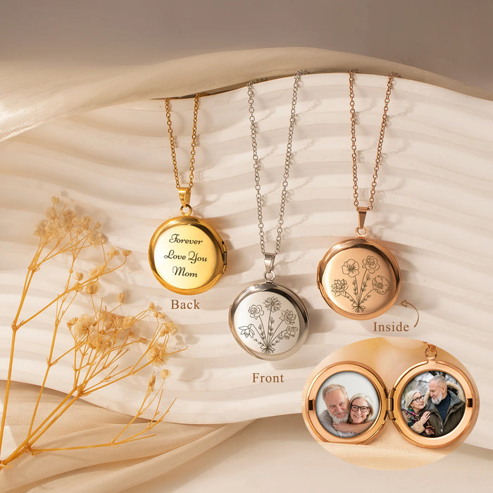 Round Build Your Own Bouquet Photo Locket Necklace-Jewelry-Anavia-Afterlife Essentials