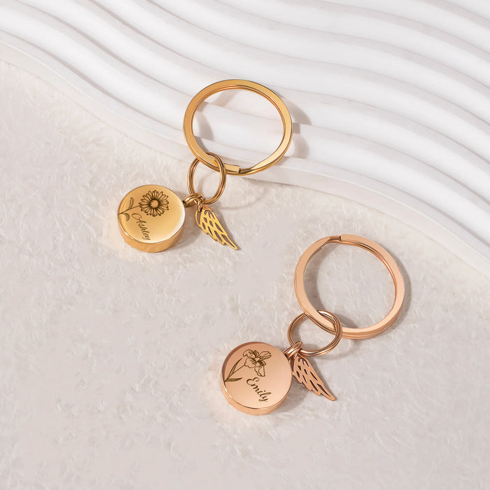 Round Birth Flower and Name Coin Memorial Key Chain-Jewelry-Anavia-Afterlife Essentials