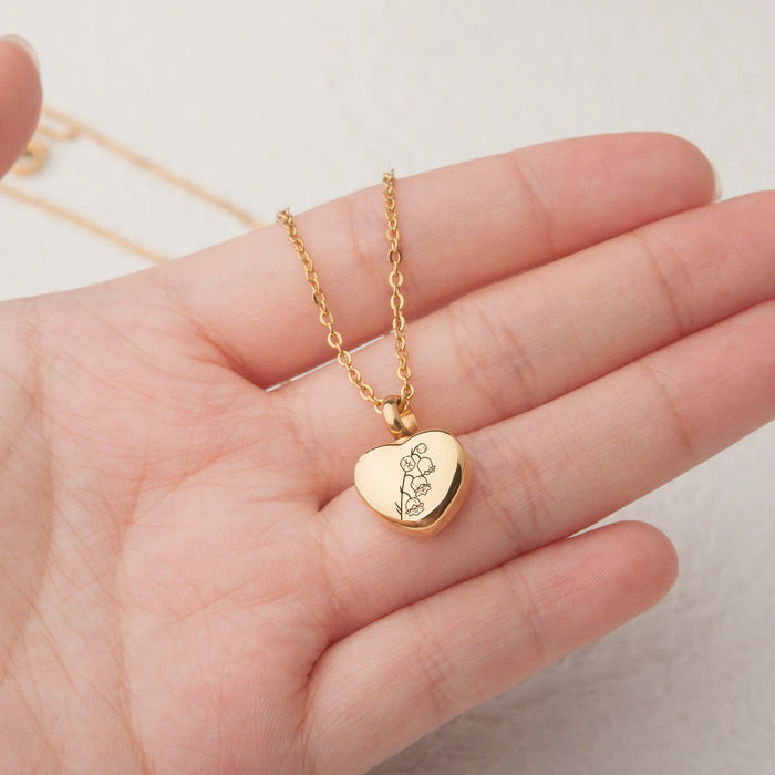 Birth Flower Mini Heart Memorial Necklace Cremation Jewelry-Jewelry-Anavia-Afterlife Essentials