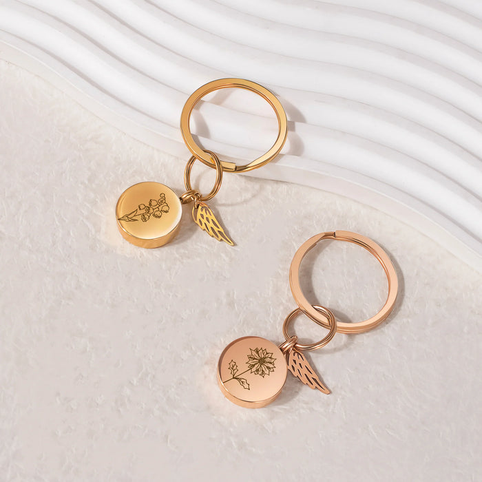 Round Birth Flower Coin Memorial Key Chain-Jewelry-Anavia-Afterlife Essentials