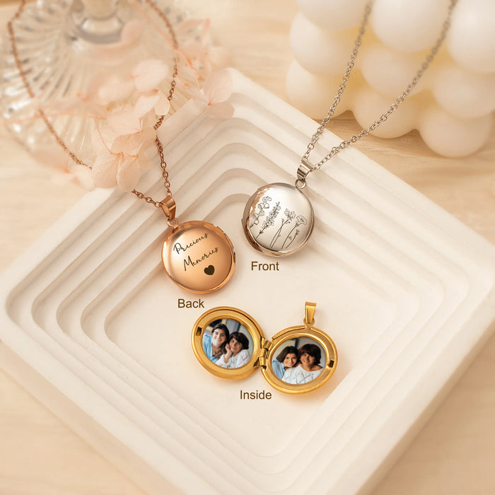 Round Flower Garden Bouquet Photo Locket Necklace-Jewelry-Anavia-Afterlife Essentials