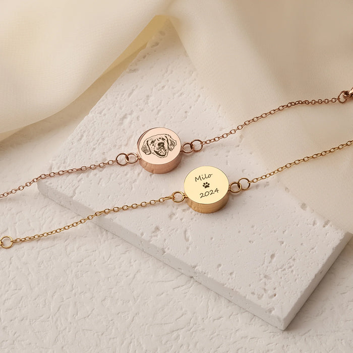 Pet Portrait Round Coin Memorial Bracelet Cremation Jewelry-Jewelry-Anavia-Afterlife Essentials