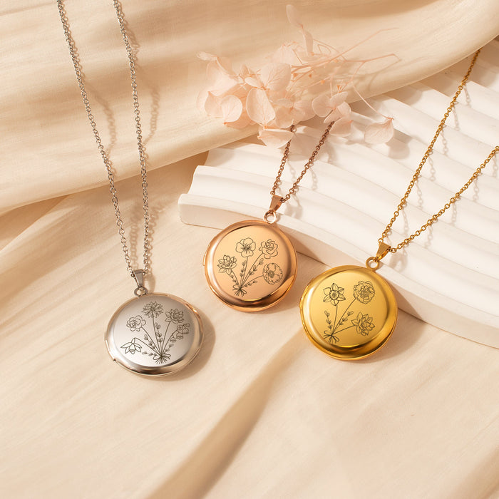 Round Build Your Own Bouquet Photo Locket Necklace-Jewelry-Anavia-Afterlife Essentials
