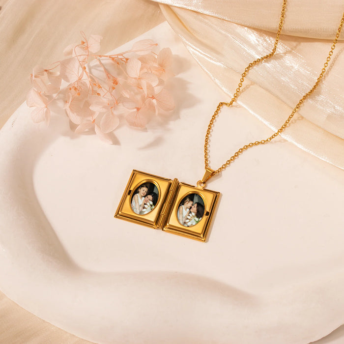 Square Birth Flower Photo Locket Necklace-Jewelry-Anavia-Afterlife Essentials