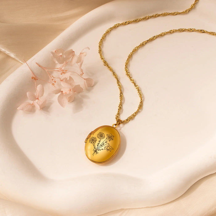 Oval Build Your Own Bouquet Photo Locket Necklace-Jewelry-Anavia-Afterlife Essentials