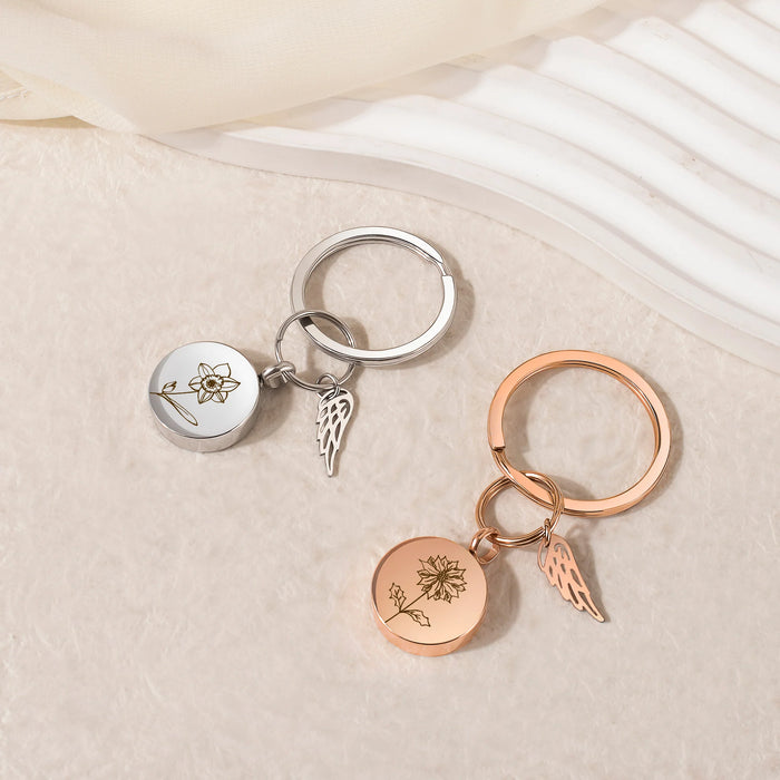 Round Birth Flower Coin Memorial Key Chain-Jewelry-Anavia-Afterlife Essentials