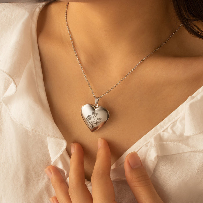 Heart Build Your Own Bouquet Photo Locket Necklace-Jewelry-Anavia-Afterlife Essentials