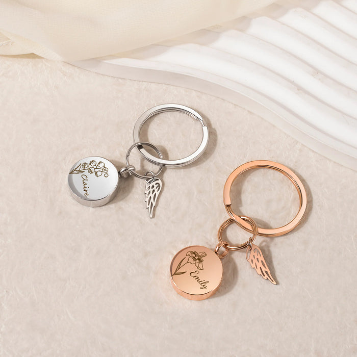 Round Birth Flower and Name Coin Memorial Key Chain-Jewelry-Anavia-Afterlife Essentials