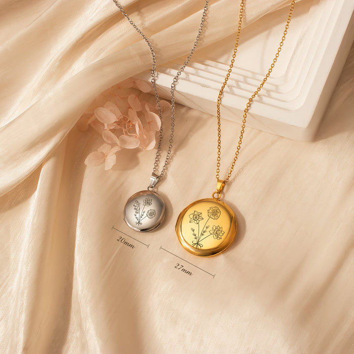 Round Build Your Own Bouquet Photo Locket Necklace-Jewelry-Anavia-Afterlife Essentials