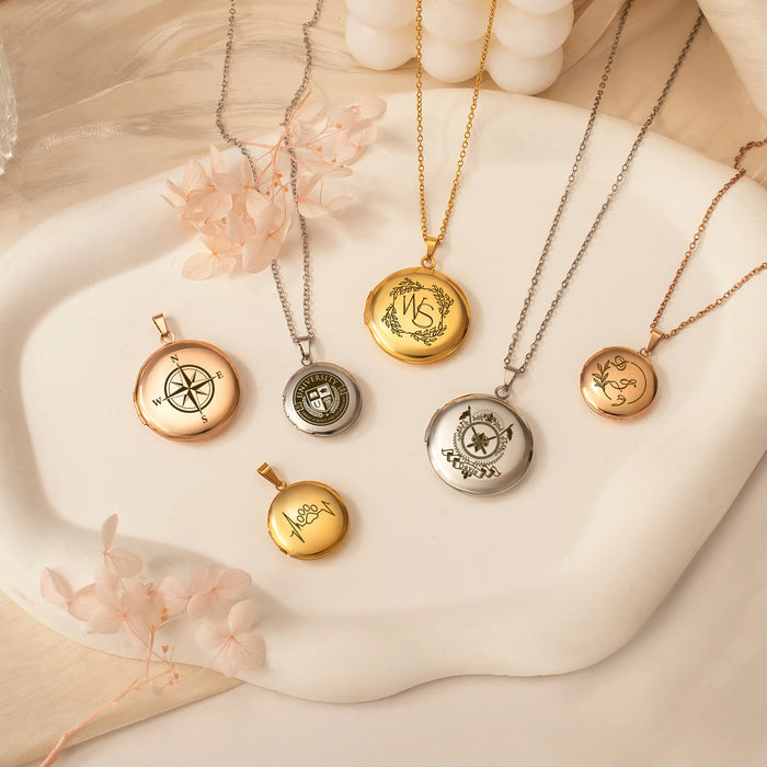 Round Logo Photo Locket Necklace-Jewelry-Anavia-Afterlife Essentials