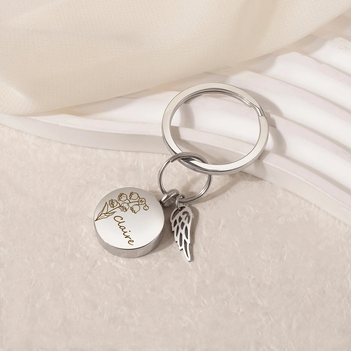 Round Birth Flower and Name Coin Memorial Key Chain-Jewelry-Anavia-Afterlife Essentials