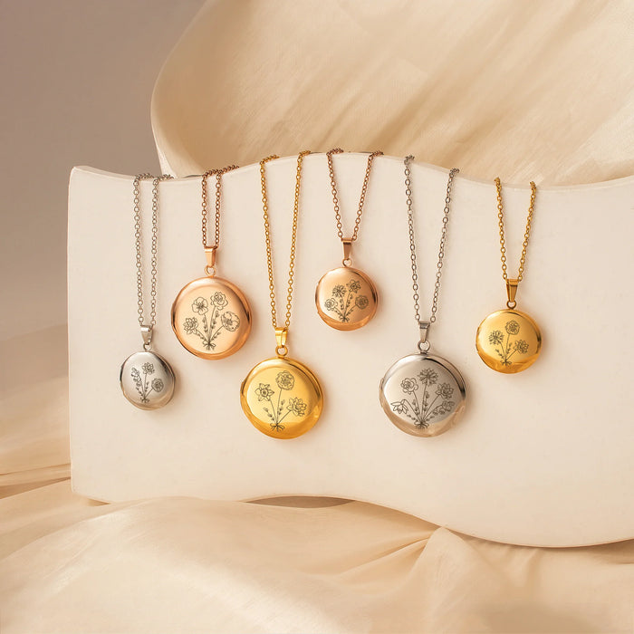 Round Build Your Own Bouquet Photo Locket Necklace-Jewelry-Anavia-Afterlife Essentials
