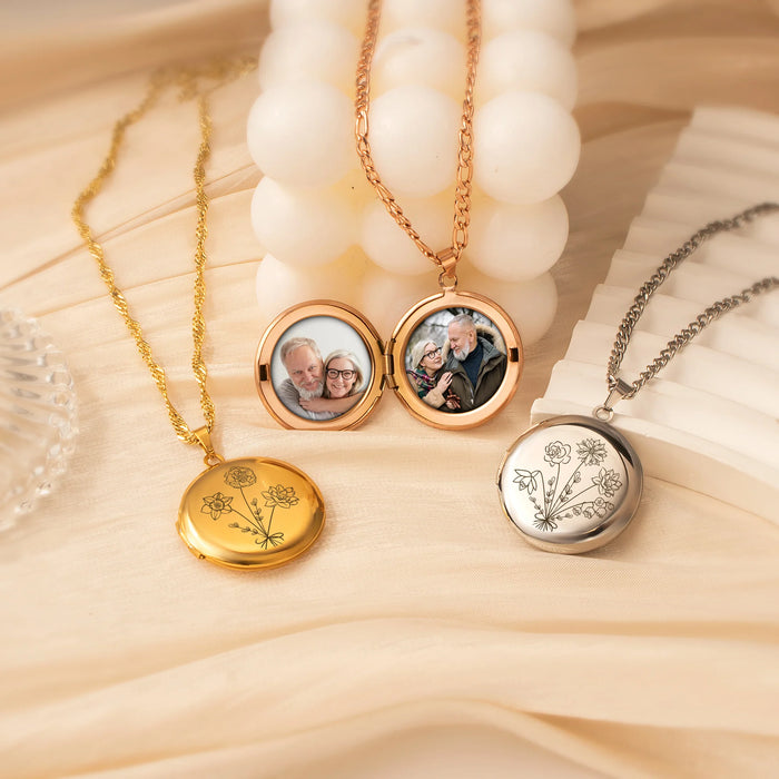 Round Build Your Own Bouquet Photo Locket Necklace-Jewelry-Anavia-Afterlife Essentials