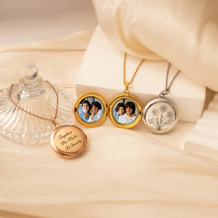 Round Build Your Own Bouquet Photo Locket Necklace-Jewelry-Anavia-Afterlife Essentials