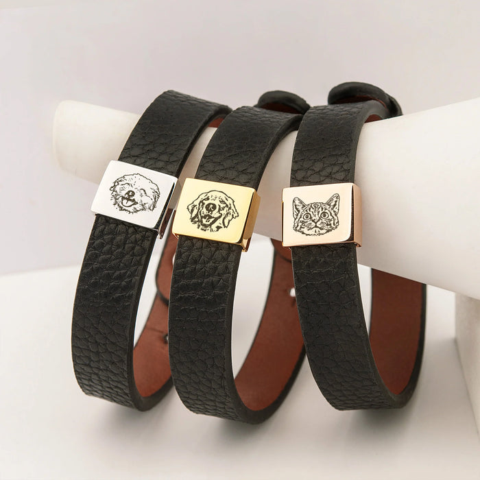 Personalized Pet Portrait Memorial Leather Bracelet-Jewelry-Anavia-Afterlife Essentials