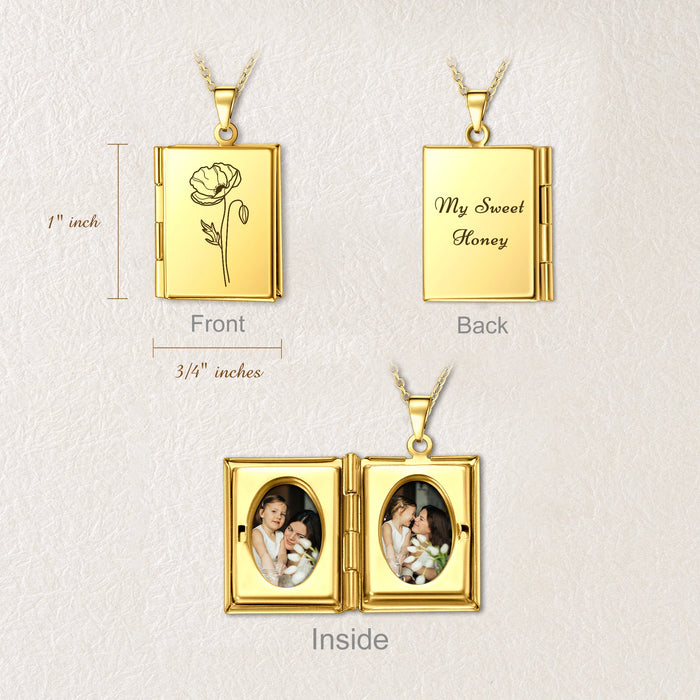 Square Birth Flower Photo Locket Necklace-Jewelry-Anavia-Afterlife Essentials