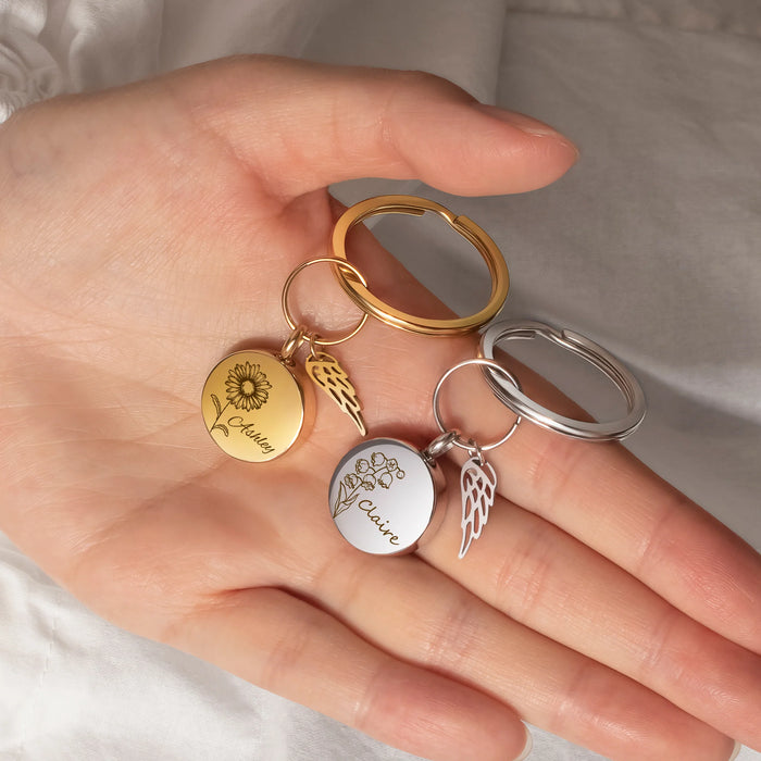 Round Birth Flower and Name Coin Memorial Key Chain-Jewelry-Anavia-Afterlife Essentials